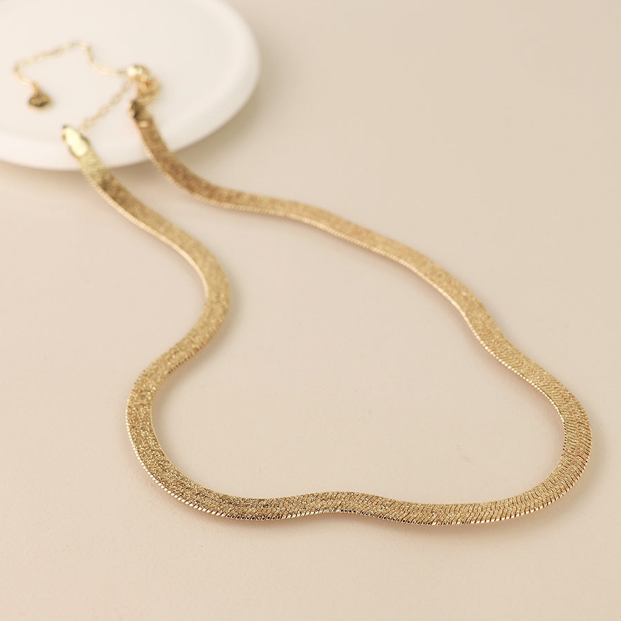 Necklace: Short Liquid Snake Chain Sparkle Texture  - Faux Gold - POM