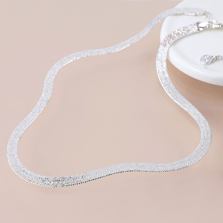 Necklace: Short Liquid Snake Chain Sparkle Texture  -  Silver Plated - POM