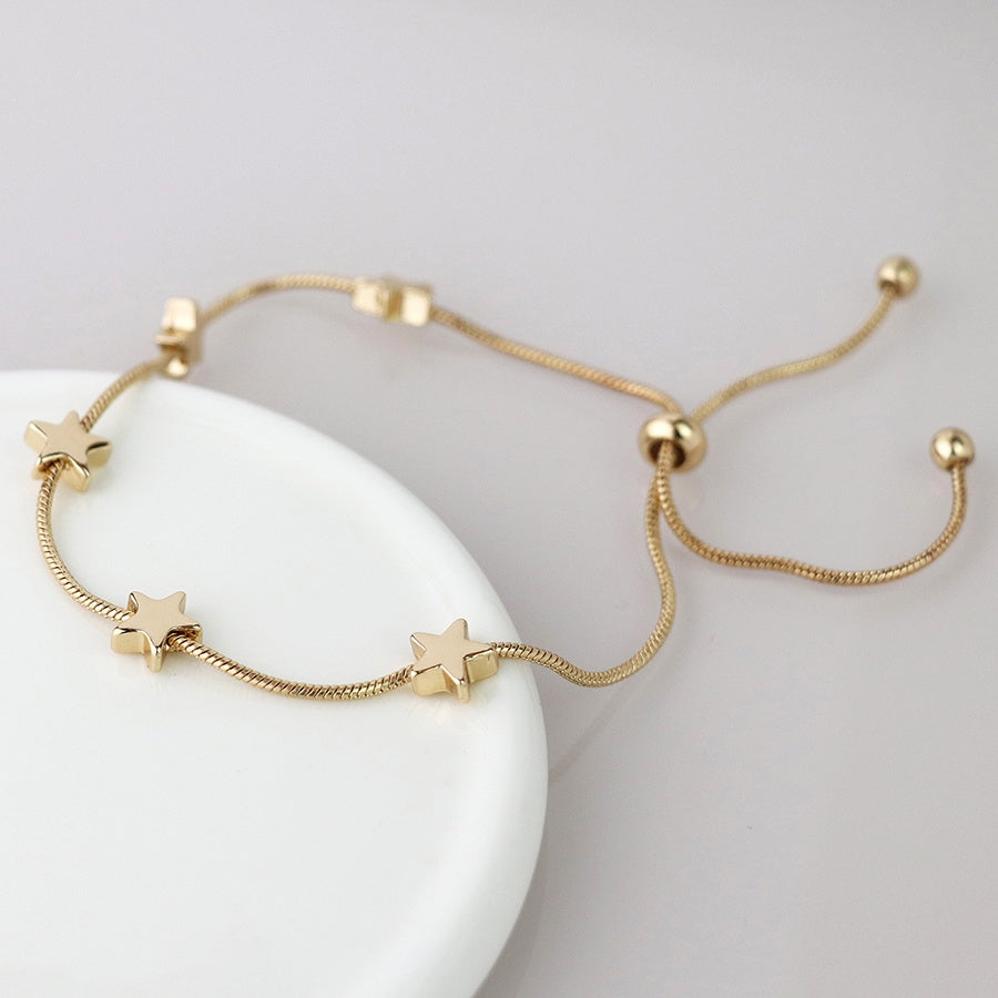 Bracelet: Lariat Snake Chain 4 Star Beads   - Faux Gold - POM