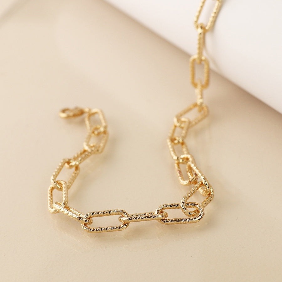 Necklace: Short Paperchain Link Fine Texture  - Faux Gold - POM