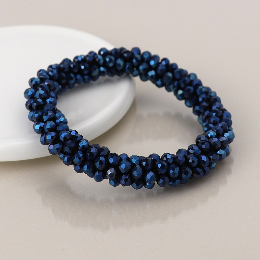 Bracelet: Stretch Faceted Bead Cluster Blue  - Metallic - POM