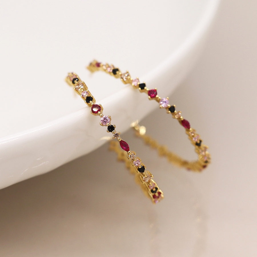 Earrings: Hoops Mixed Shape Crystals Multicoloured  - Faux Gold - POM