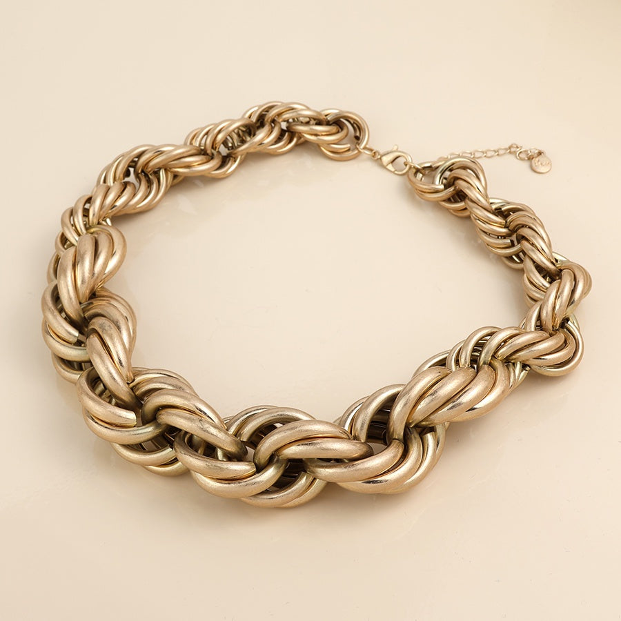 Necklace: Chunky Statement Twisted Links - Faux Gold - POM