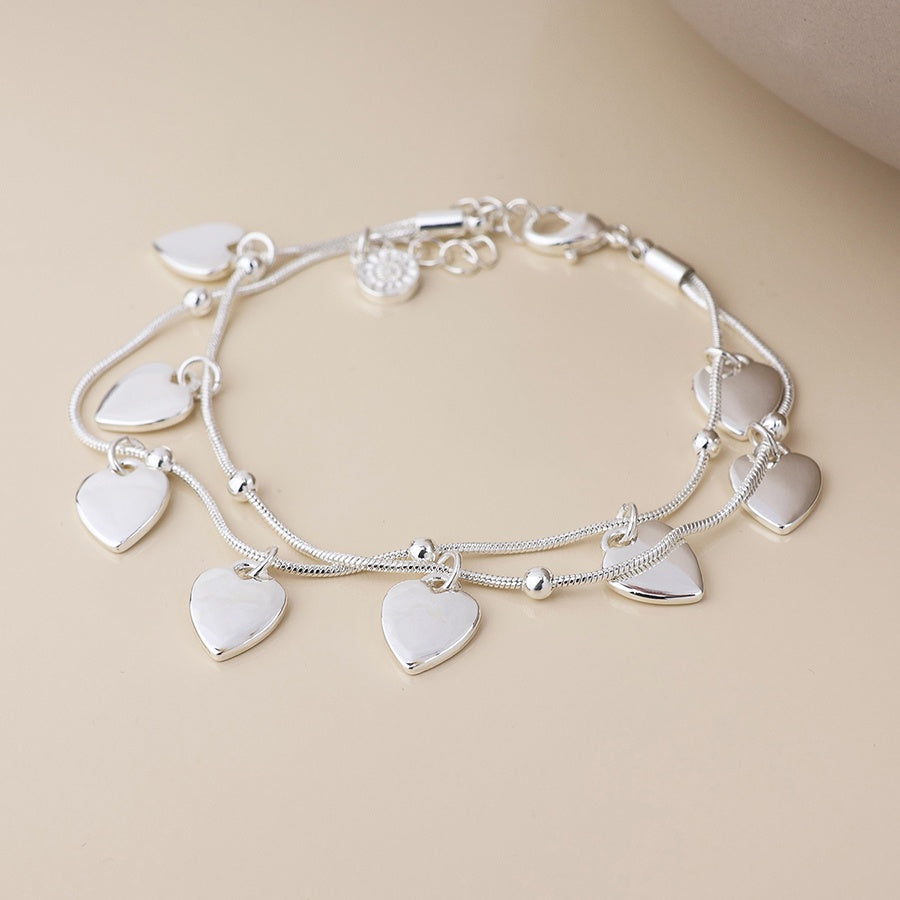 Bracelet: Fine Snake Chain With Smoot Hearts Moonbeam - Silver Plated - POM