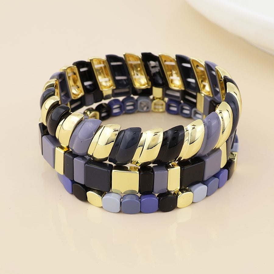 Bracelet: Stretch  Block Design Margo - Various -  Blue & Gold - Peace of Mind