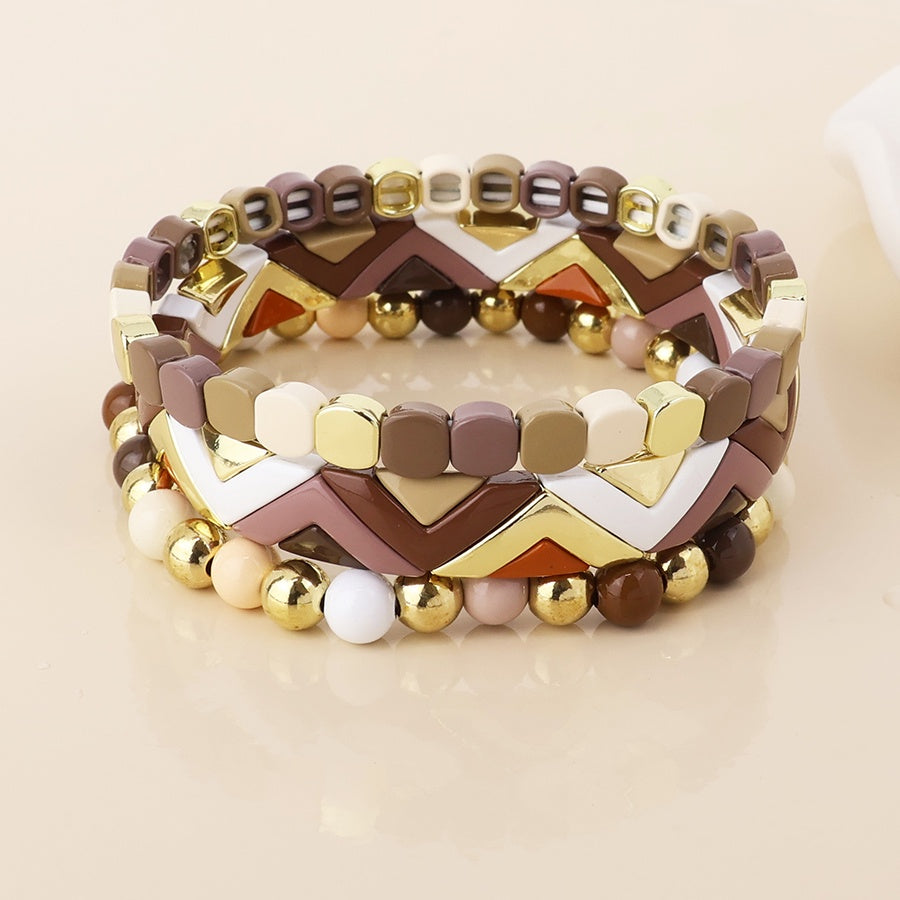 Bracelet: Stretch Block Design Mallory - Brown & Gold - Peace of Mind
