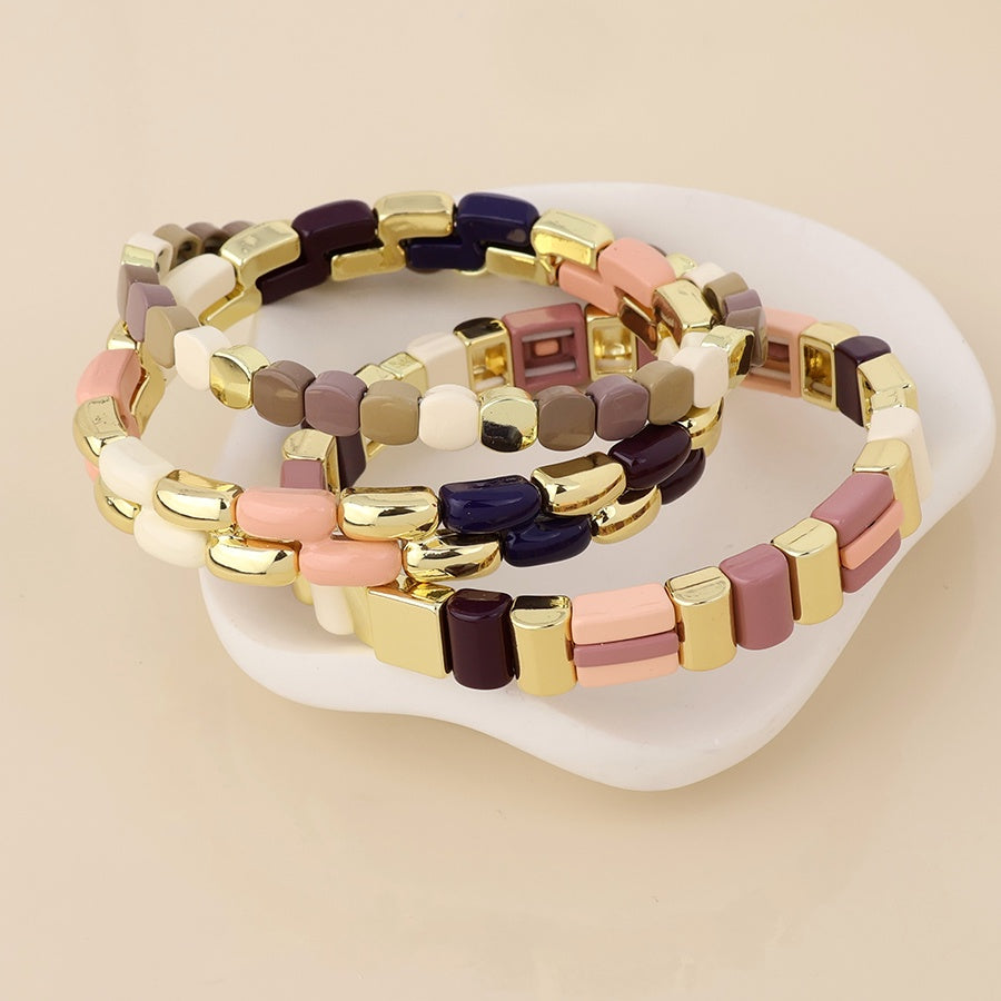 Bracelet: Stretch Block Design Mavis - Various - Blush & Gold - Peace of Mind