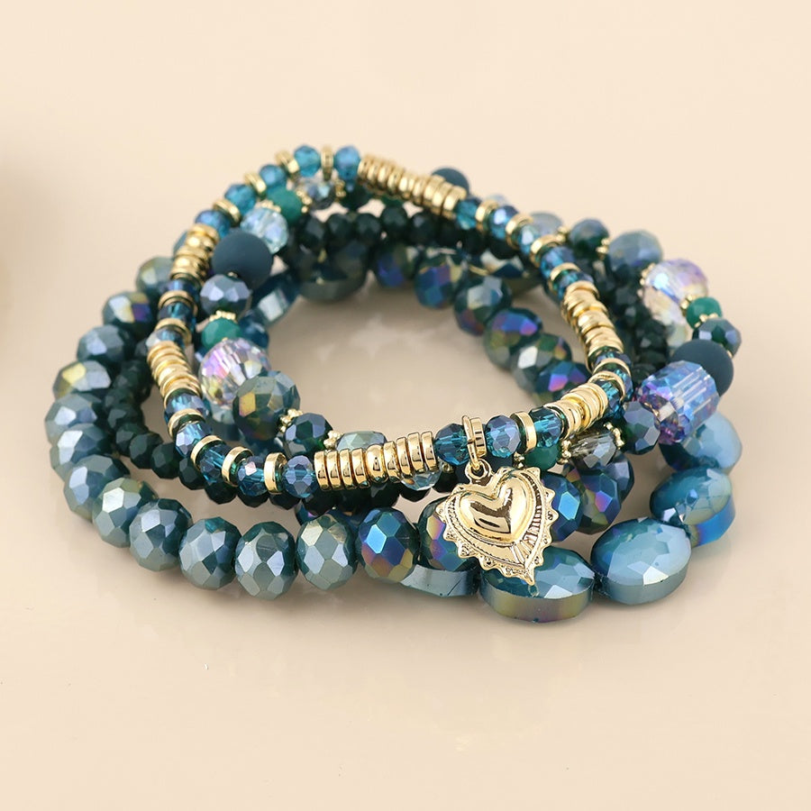 Bracelet: Glass Beaded Stretch Misty - Various - Blue & Teal - Peace of Mind