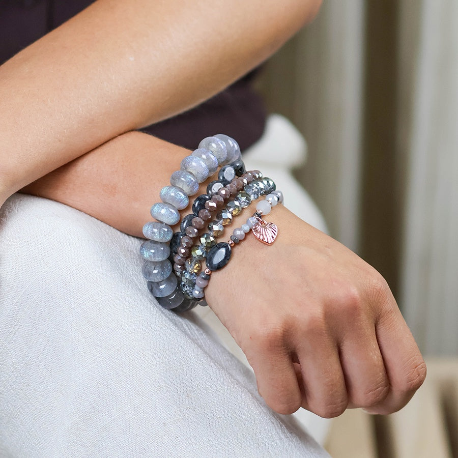 Bracelet: Glass Beaded Stretch Misty - Various -  Grey - Peace of Mind