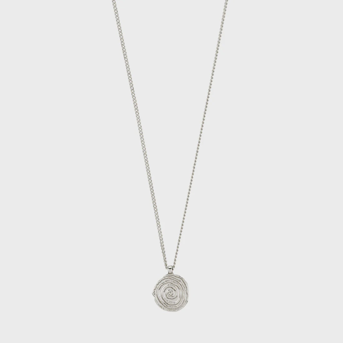 Necklace: Silver Plated Long Chain Coin Pendant AIR - Silver - Pilgrim