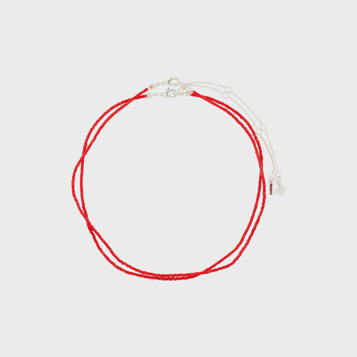 Necklace: Short Red Glass Beads  Set Of 2  - Silver Plated - Pilgrim