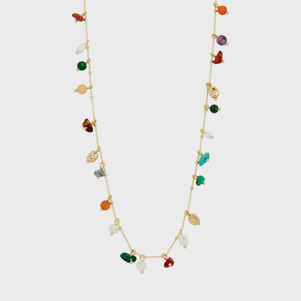 Necklace: Long Chain Semi Precious Stones BETWEEN  - Gold Plated - Pilgrim