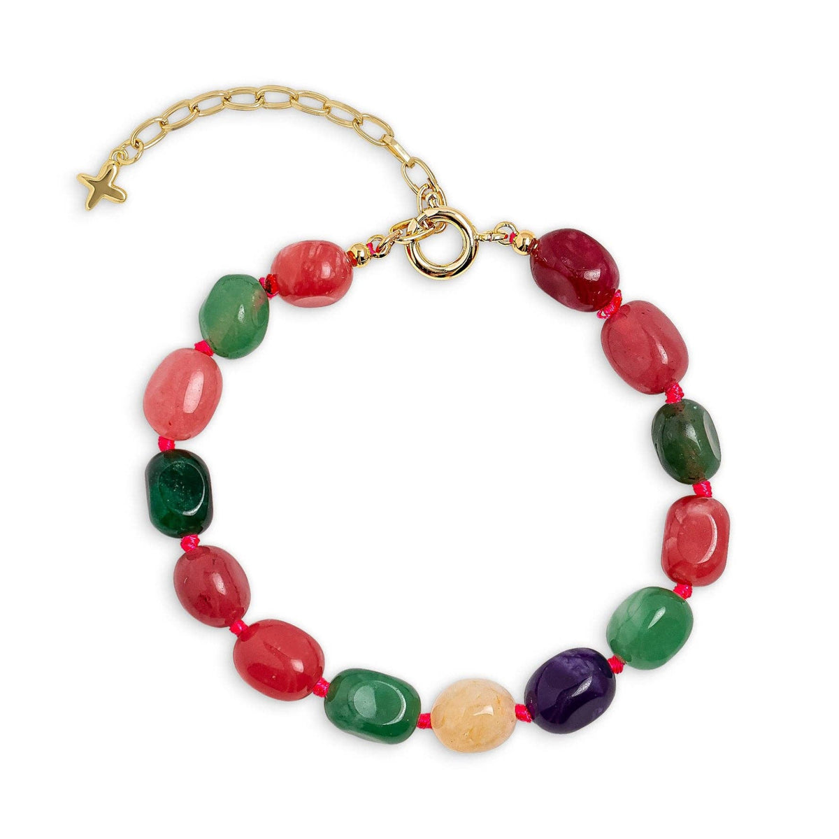 Bracelet: Mixed Jade Stone Chunky Beaded - Multicoloured  - XuXa