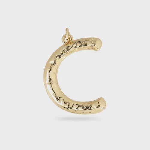 Charm: Necklace Pendant Large Letter Hammered Shiny - Gold Plated - Pilgrim
