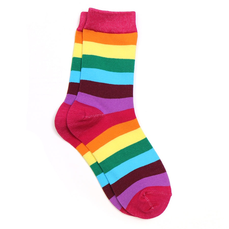 Socks: Ankle Organic Cotton Blend Striped - RAINBOW MULTI COLOUR - POM