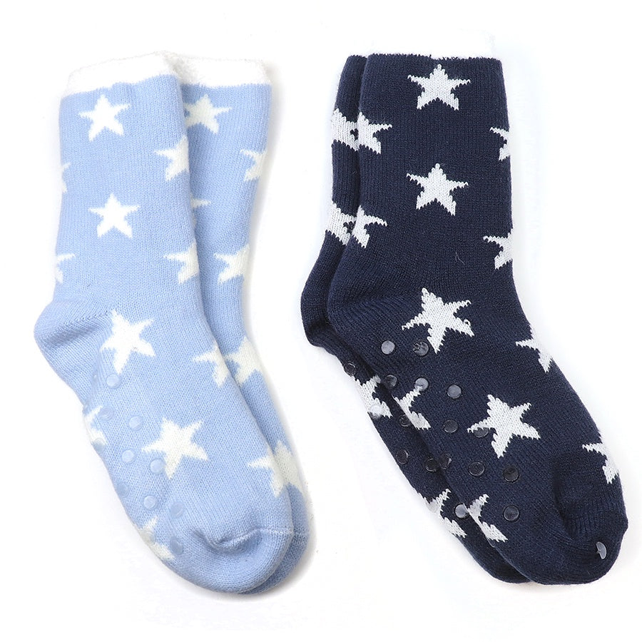 Socks: Cosy Lined Stars Pack 2 - Light Blue & Navy - POM