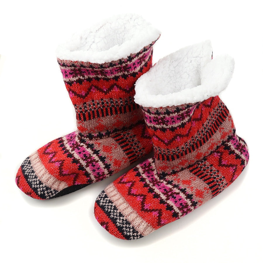 Slippers: Boots Cosy Lining Fair Isle Knit  - Pink - POM