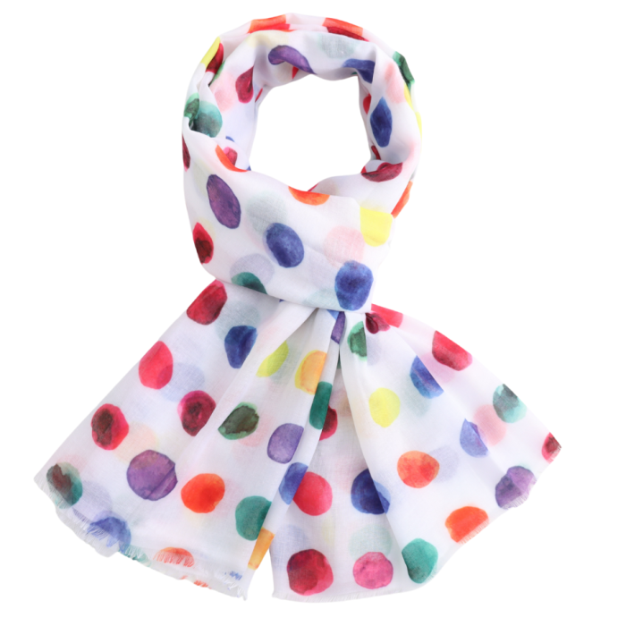 Scarf: Lightweight Multicoloured Dots Design- White