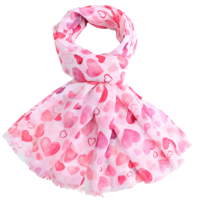 Scarf: Lightweight Hearts Design - Pink