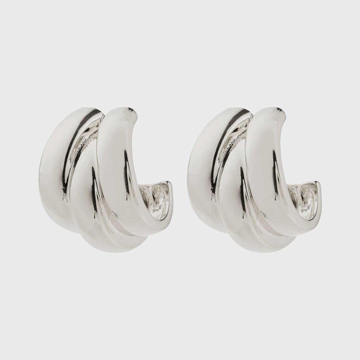 Earrings: Stud Parallel Rings Chunky DAMIA - Silver Plated - Pilgrim
