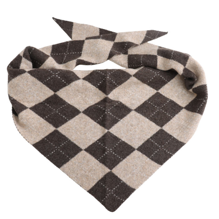 Scarf: Wool Mix Argyle Triangle - Mushroom - Pure Fashions