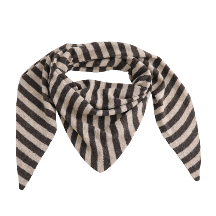 Scarf: Wool Mix Striped Triangle - Brown - Pure Fashions