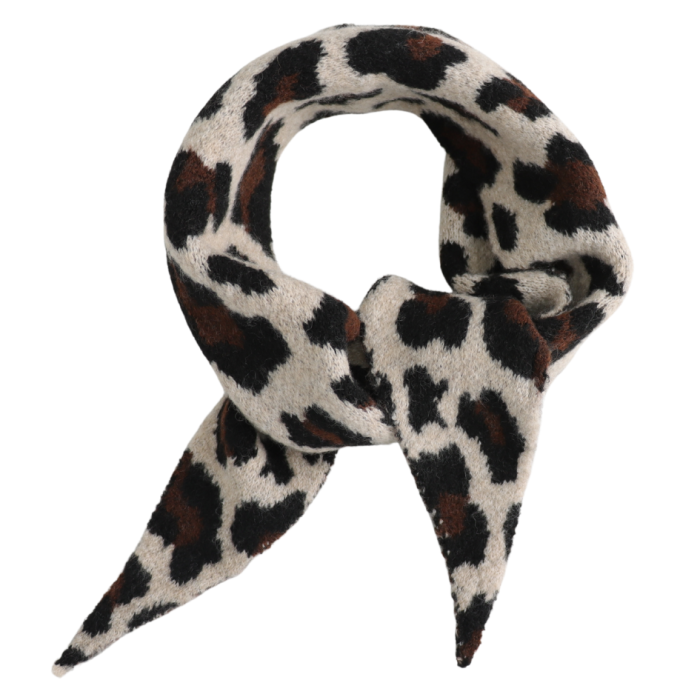 Scarf: Wool Mix Leopard Triangle - Cream - Pure Fashions