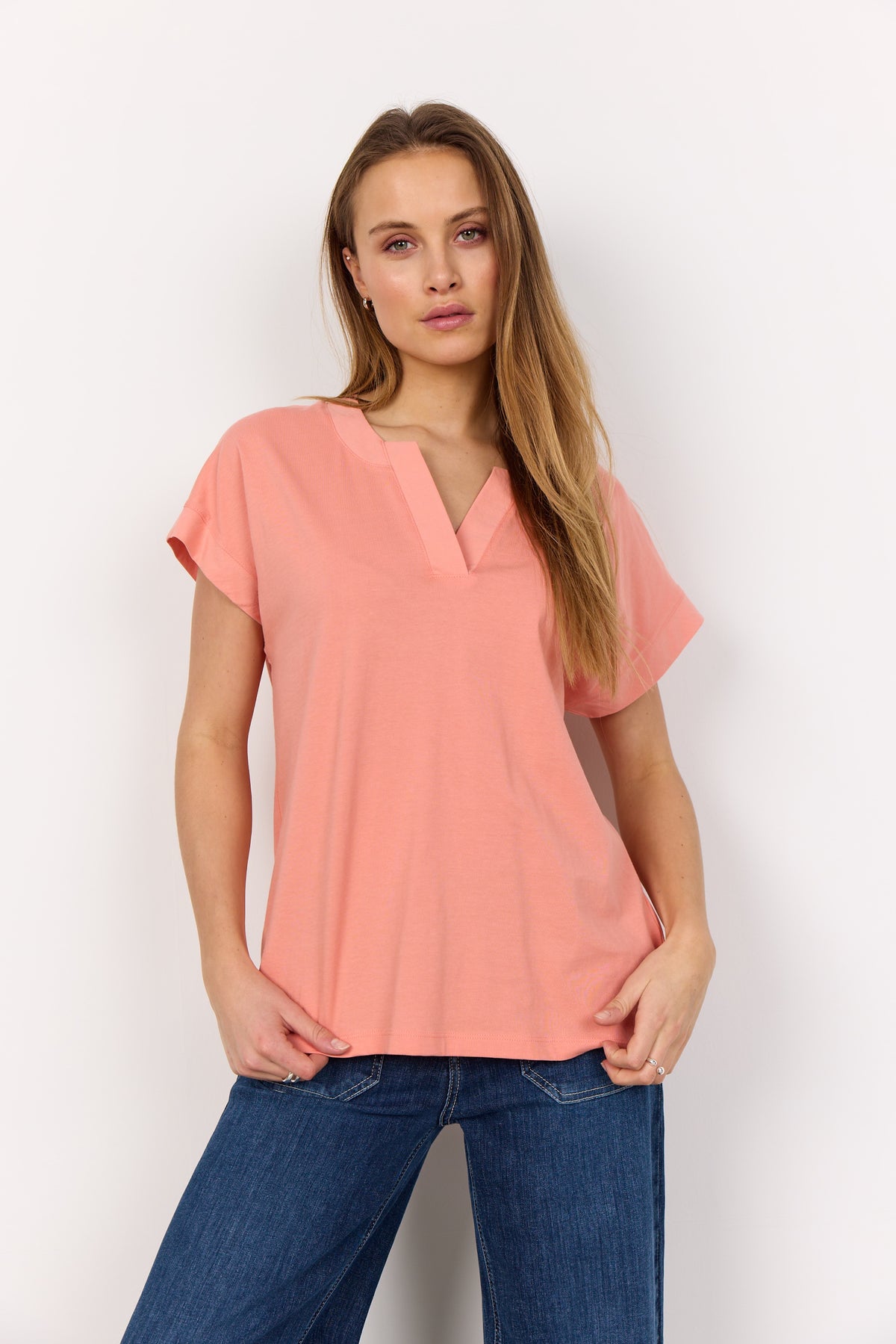 Top: Organic Cotton Short Sleeve DERBY - Peach Pink - Soya Concept