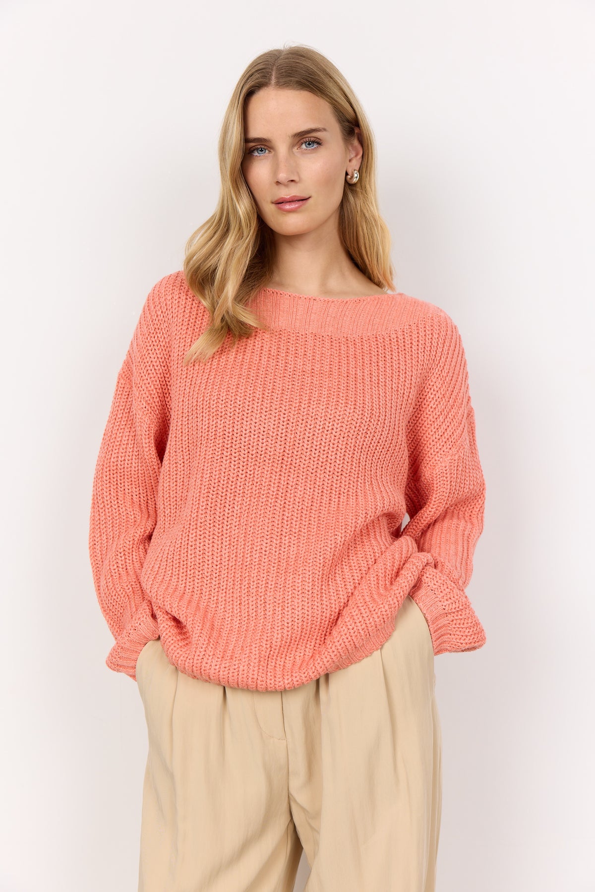 Jumper: Organic Cotton Mix Ribbed REMONE - Peach Pink - Soya Concept