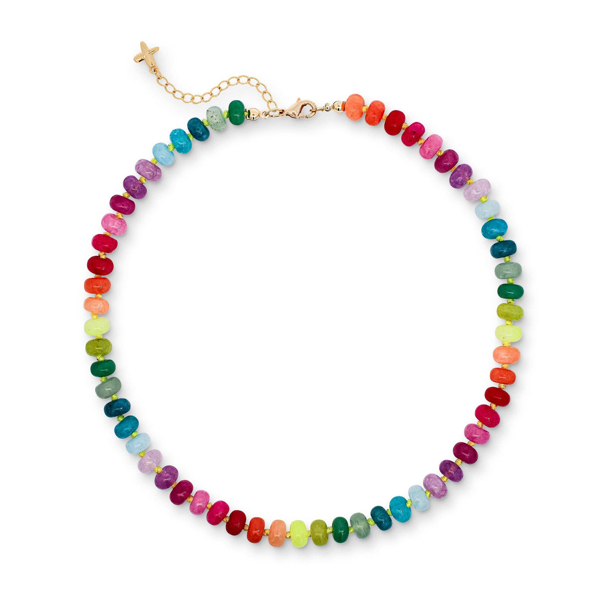Necklace: Mixed Jade Stone Natural Beaded - Multicoloured  - XuXa