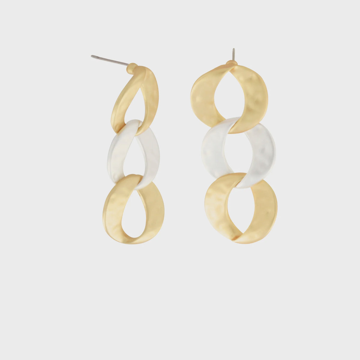 Earrings: Stud Open Circle Drop 2 Tone Scratched AUDREY - Gold & Silver Plated - Dans