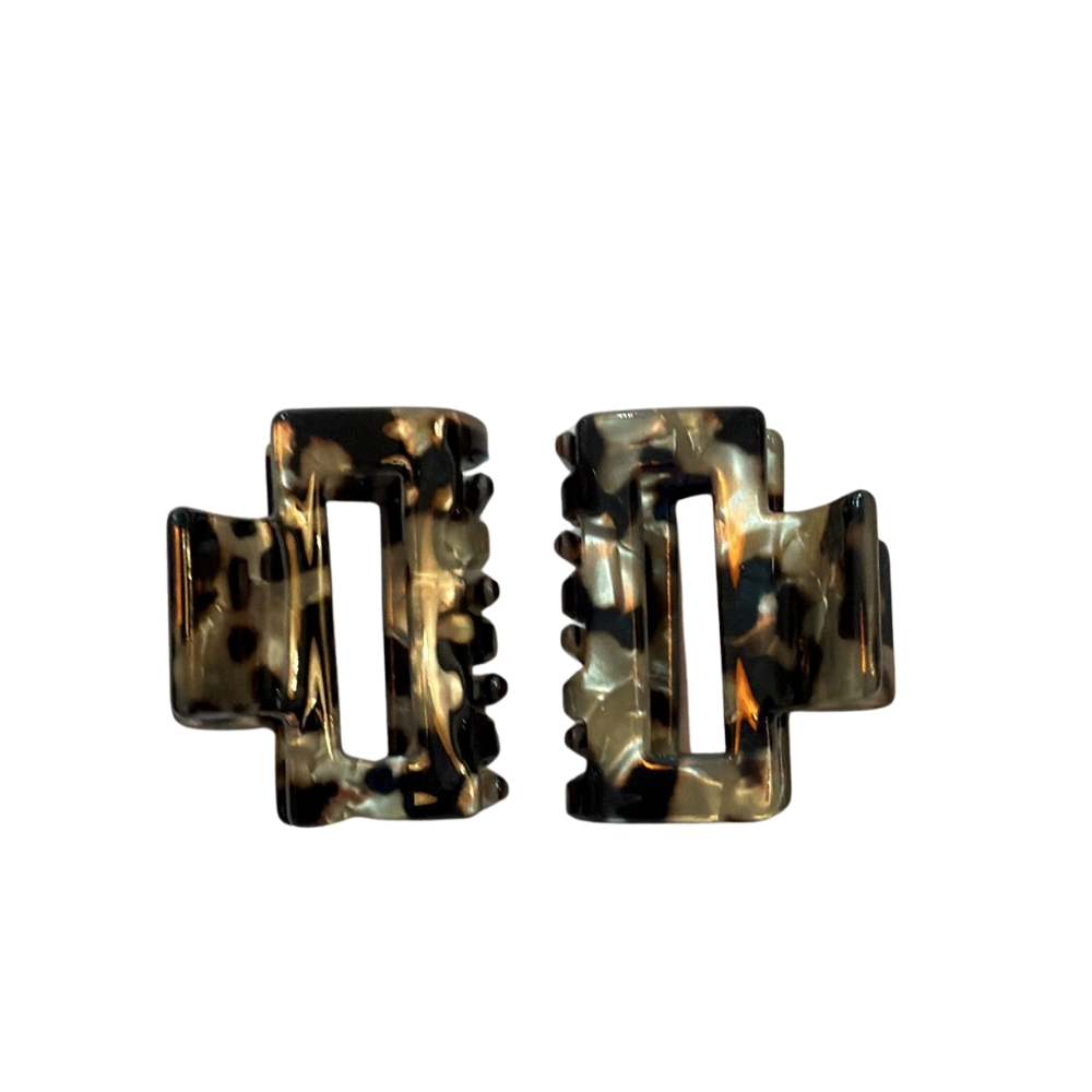 Hair Claw: Pack 2 Leopard Print Square  - Brown - Red Cuckoo