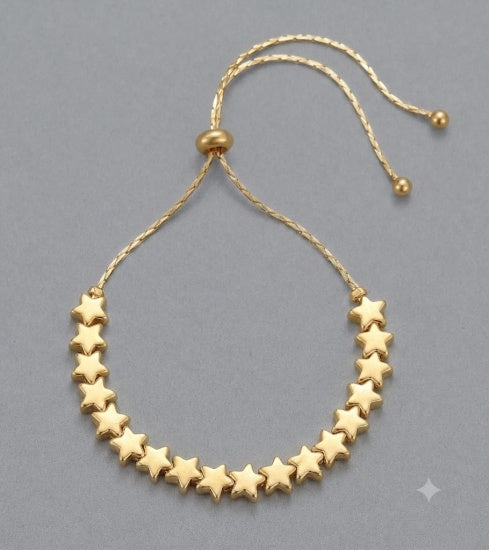 Bracelet: Pulling Flat Shiny Stars - Gold - Gracee