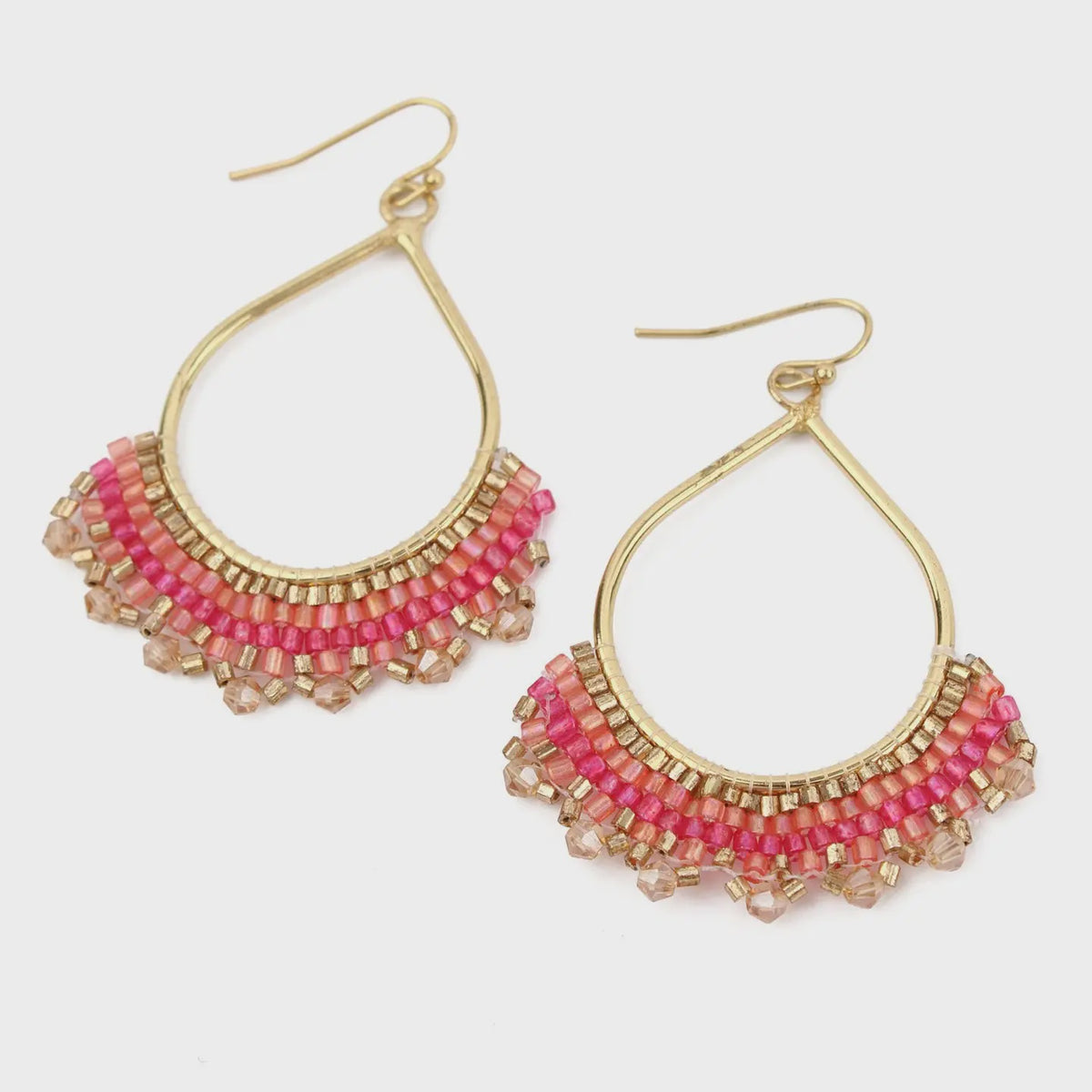 Earrings: Teardrop Handmade Beaded - Pink - My Doris