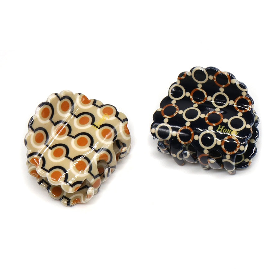 Hair Clips: Claw Small Retro Print 2 Pack - Black & Cream - POM