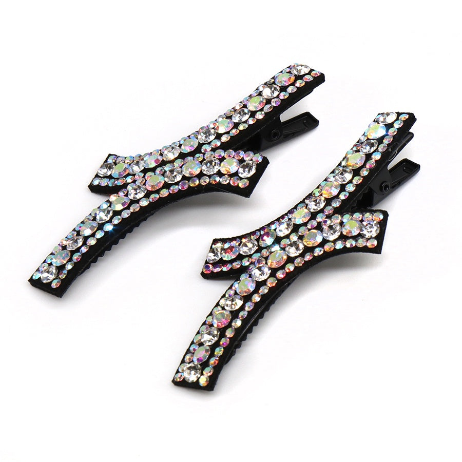 Hair Clips:  Clear Crystal Embellished Set 2 - SILVER - POM