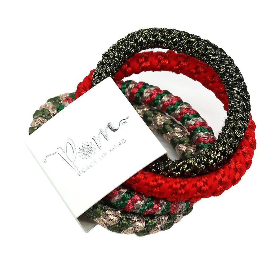 Hair Bands : Elastic Mix Set 4 -Green & Red - POM