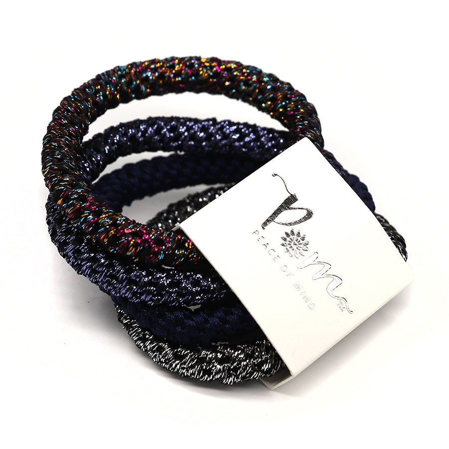 Hair Bands : Elastic Mix Set 4 - Metallic & Navy - POM
