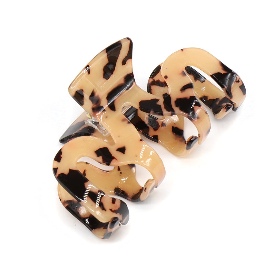 Hair Clip: Claw Large Wave  - Caramel & Black - POM