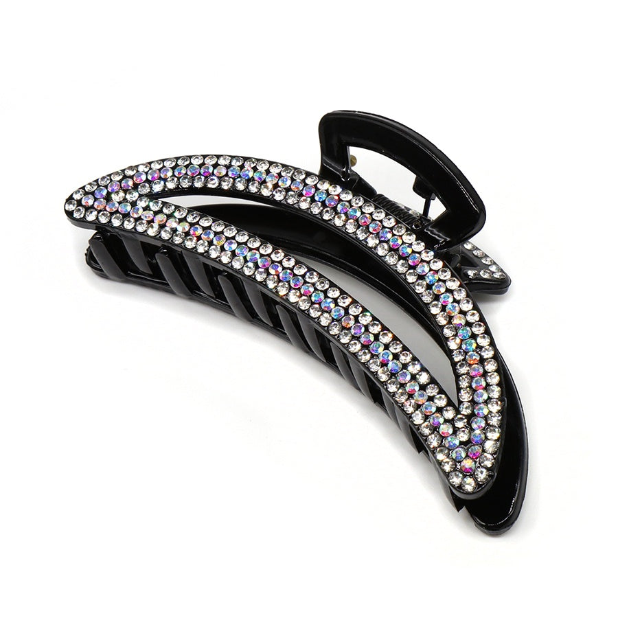 Hair Clip: Clear Crystal Embellished Claw- Silver - POM