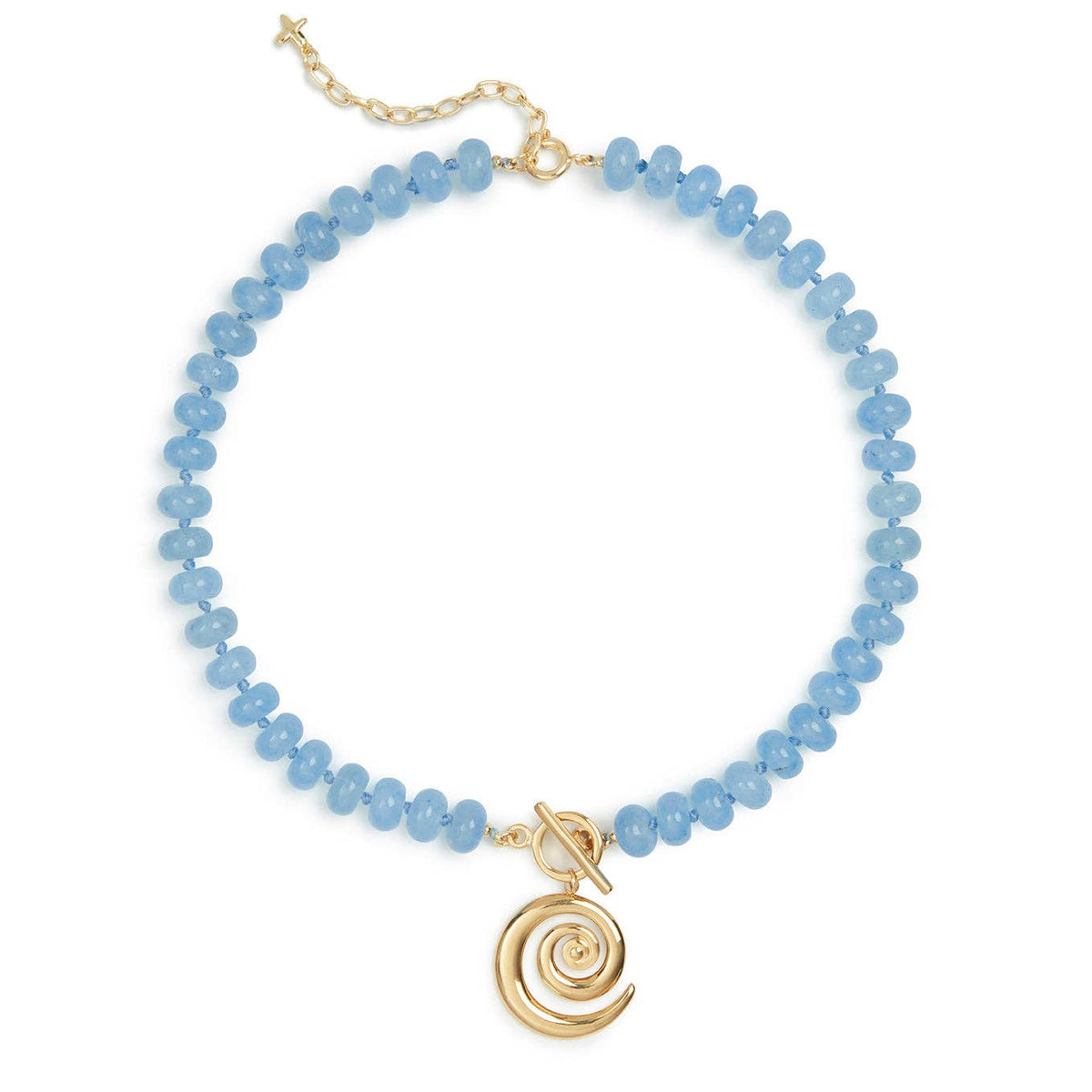Necklace: Short Jade Stone Natural Beaded Swirl Charm - Blue - XuXa