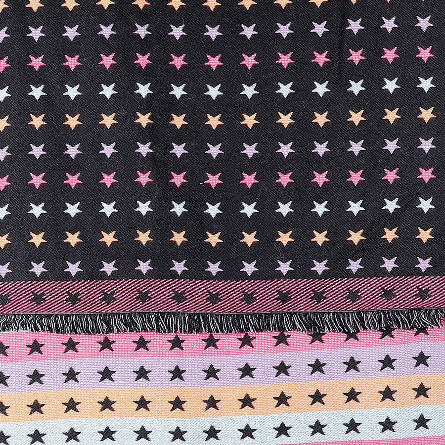 Scarf: Blanket Tiny Star Reversible Jacquard Eyelash Fringe - Blue & Pink - POM