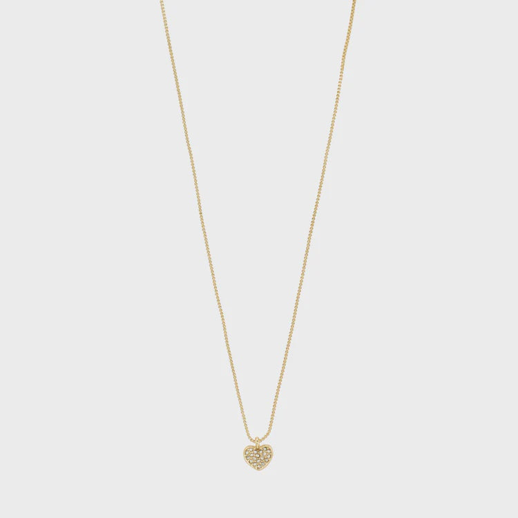 Necklace: Gold Plated  Long Chain Crystal Heart Pendant EMMETT - Gold - Pilgrim