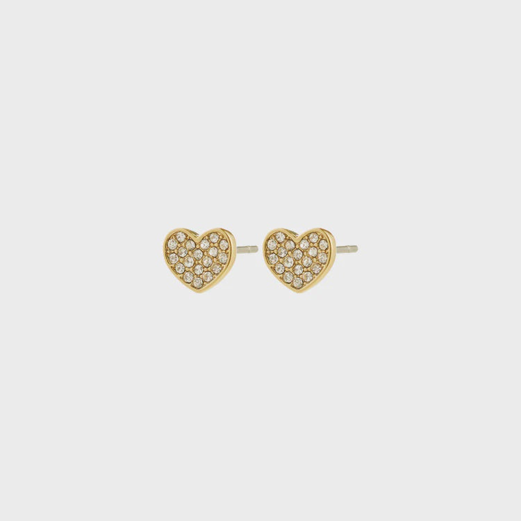 Earrings: Stud Crystal Heart EMMETT - Gold Plated - Pilgrim