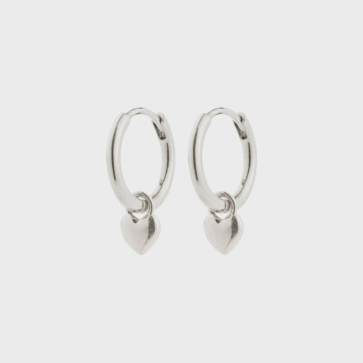 Earrings: Hoop Huggie Tiny Heart - Silver Plated - Pilgrim