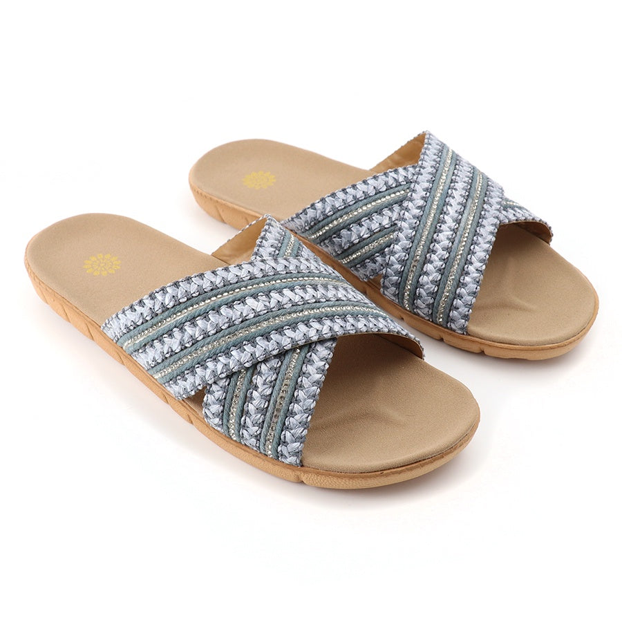 Sandals: Sliders Woven Crossover Flax Lining Medium - Denim Blue - POM