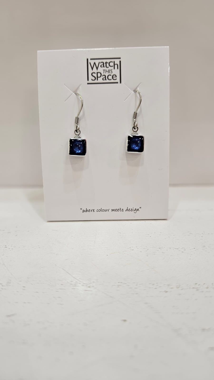 Earrings: Drop Hook Resin Shiny Small Squares  - Atlantic - Watch This Space