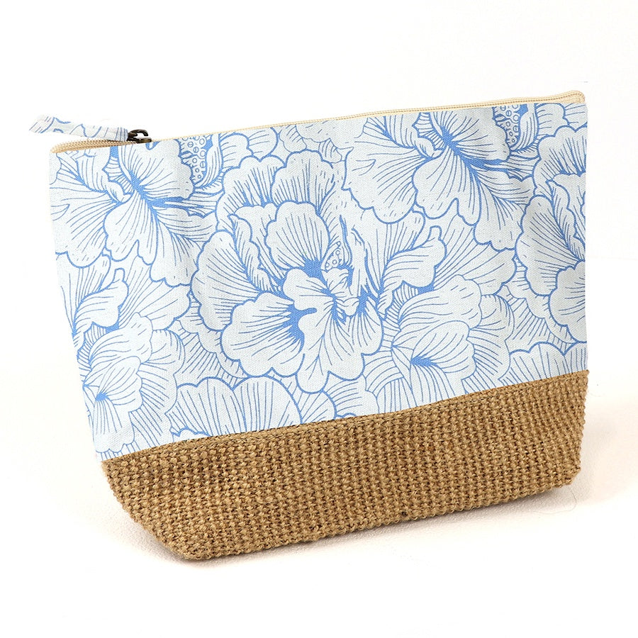 Travel Pouch: Cotton Outline Flower  - Mid Blue - POM