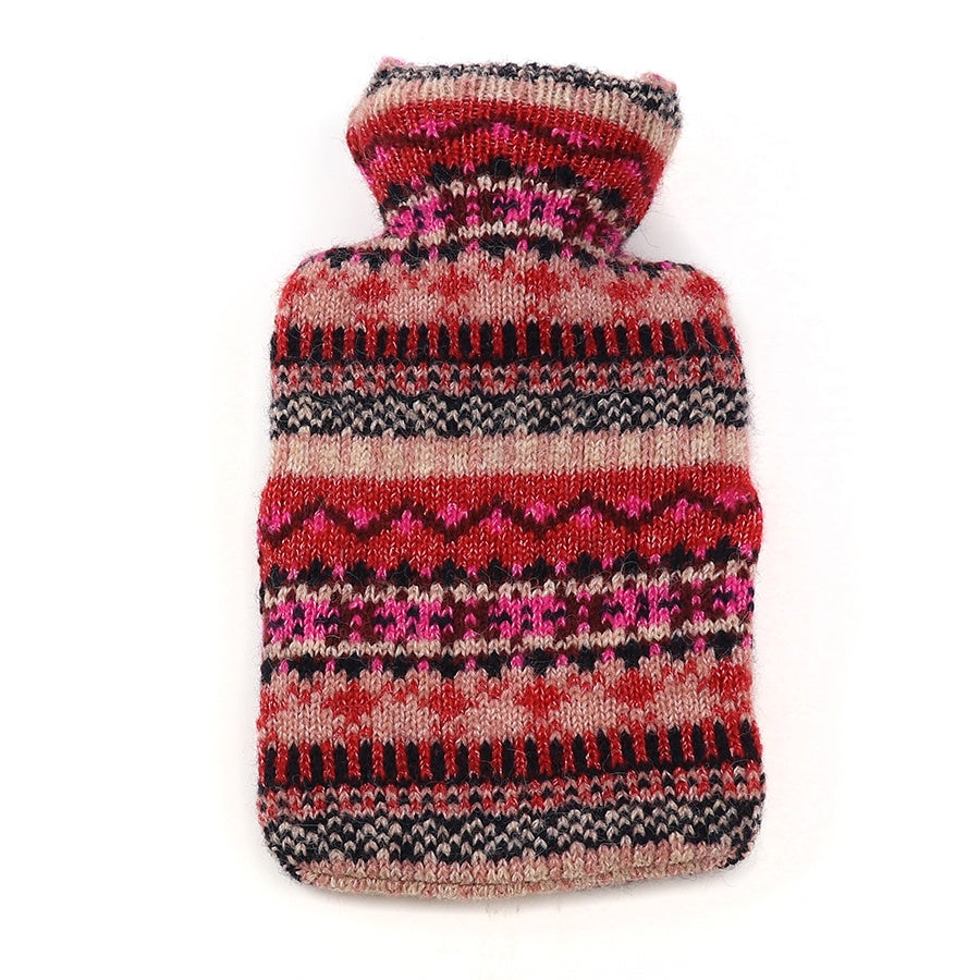 Mini Hot Water Bottle: Knit Fairisle Recycled Viscose Blend - Pinks - POM