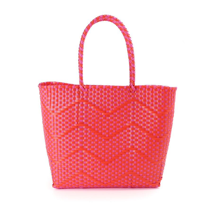 Shoulder Bag: Recycled Plastic Woven Shopper - Red  - POM